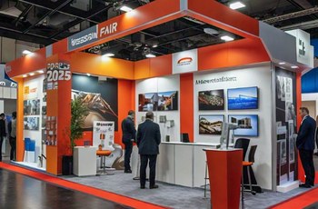 Custom exhibition booth with eye-catching colors and engaging product displays at Fastener Fair Global 2025.
